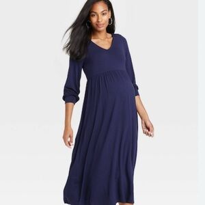 The Nines by HATCH Deep Blue Long Sleeve Maxi Dress in Small